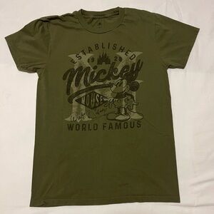 Disney Mickey Mouse Olive Green Graphic Tee | Unisex Small